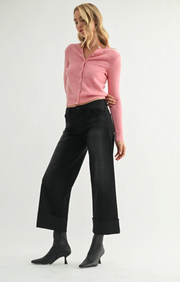 Scissor Cut Cuffed Wide Leg | Washed Black