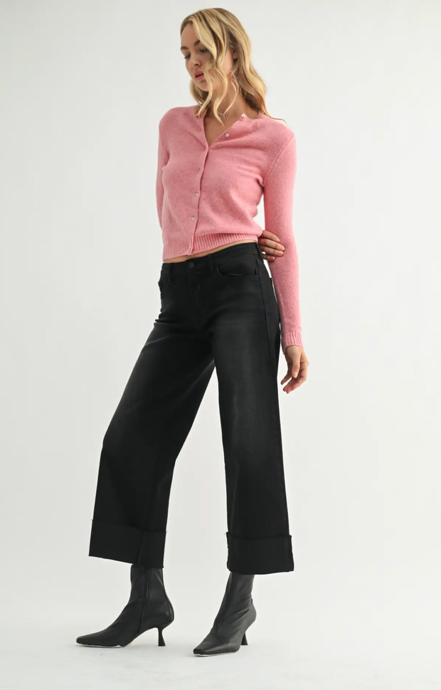 Scissor Cut Cuffed Wide Leg | Washed Black