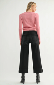 Scissor Cut Cuffed Wide Leg | Washed Black