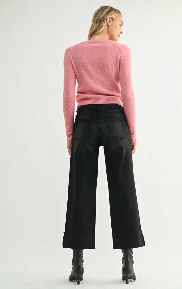Scissor Cut Cuffed Wide Leg | Washed Black