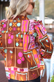 Floral Frame Ruffle V Neck Top