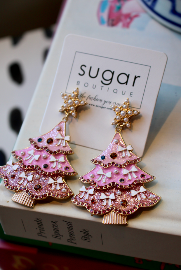 Bow-tiful Pink Tree Earrings