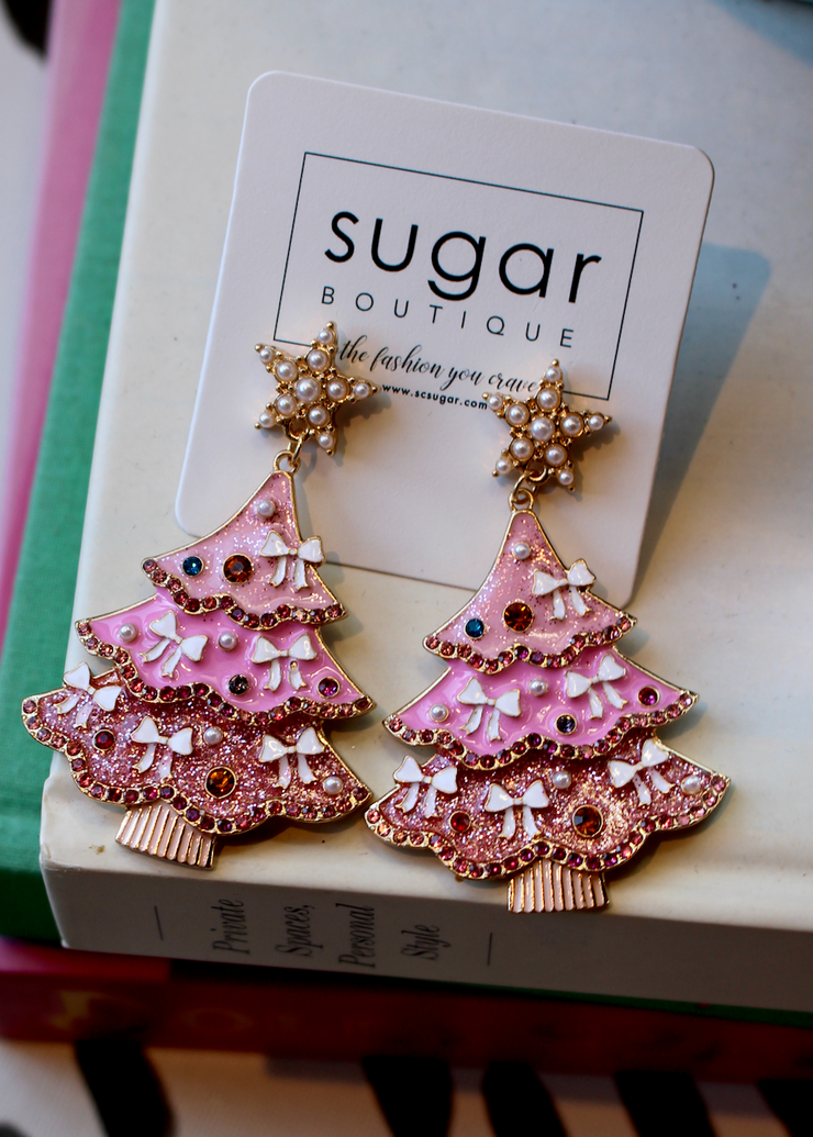 Bow-tiful Pink Tree Earrings