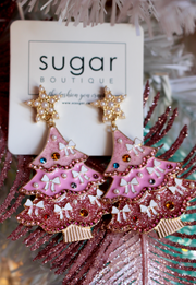 Bow-tiful Pink Tree Earrings