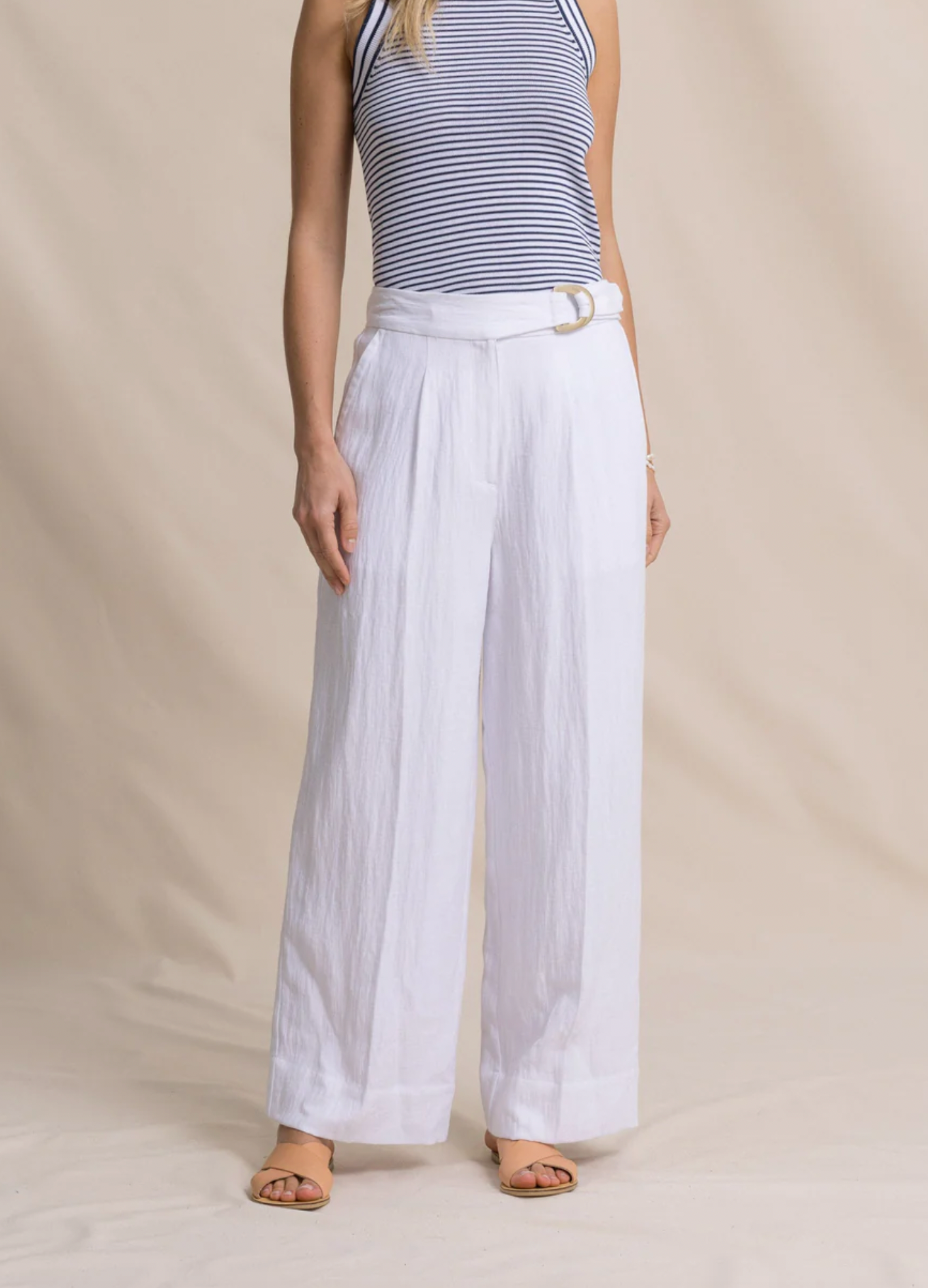 Addilyn Belted Wide Leg Pant | Classic White