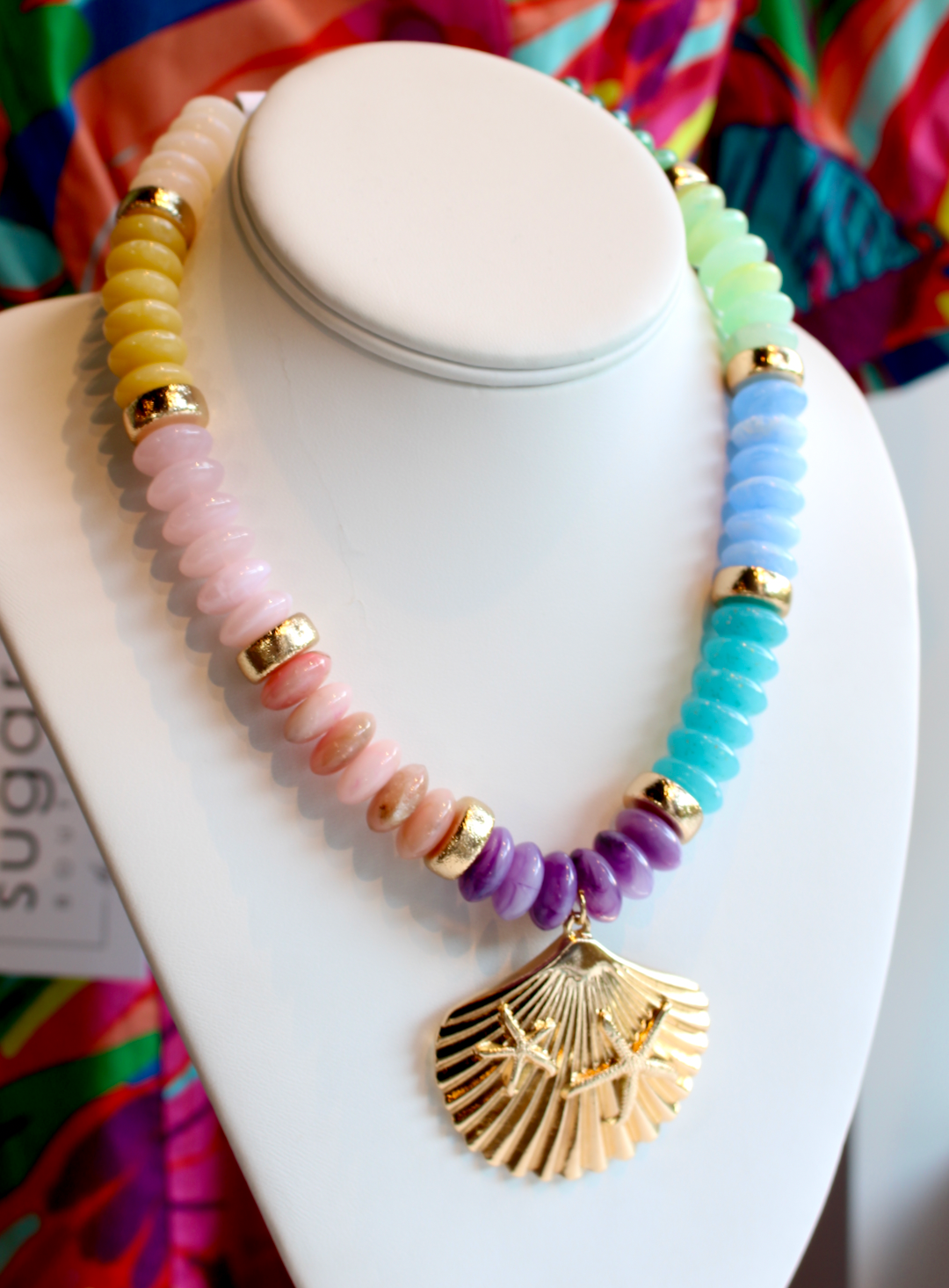 Rainbow Beaded Seashell Necklace