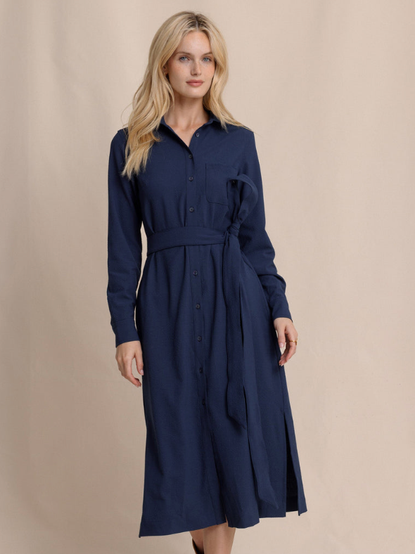 Trista Textured Midi Shirt Dress | Dress Blue