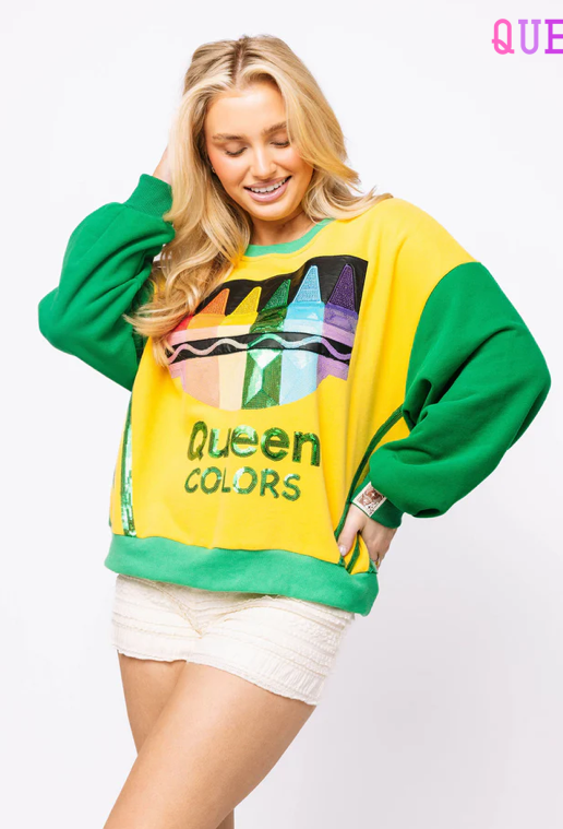 Green & Yellow 'Queen Colors' Crayons Sweatshirt