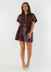 Pullover Dress | Bitter Chocolate Faux Leather