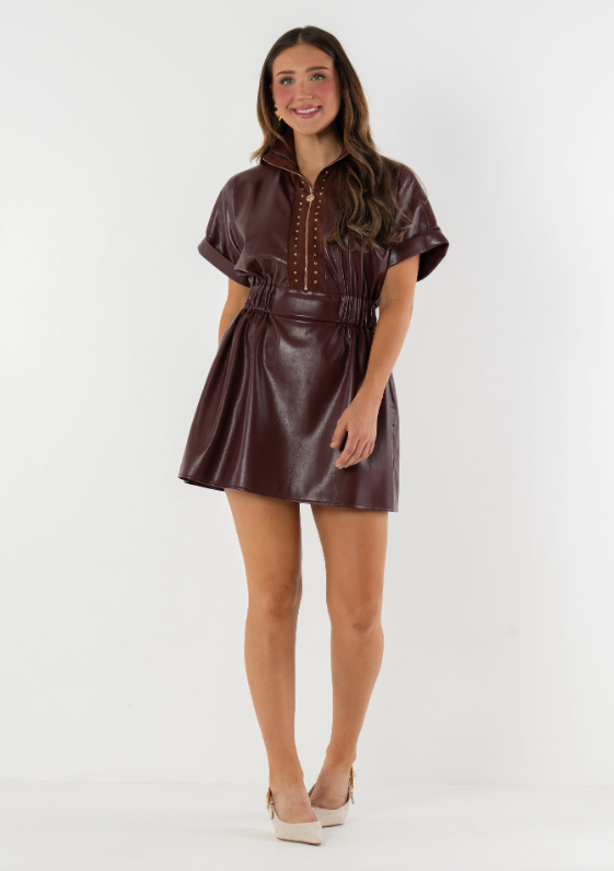 Pullover Dress | Bitter Chocolate Faux Leather