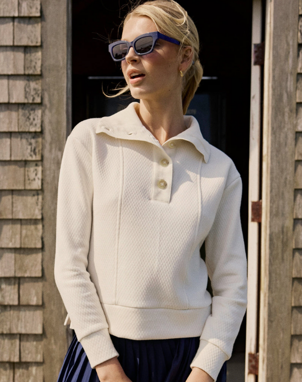 Tonya Button Mock Pullover | Sand White