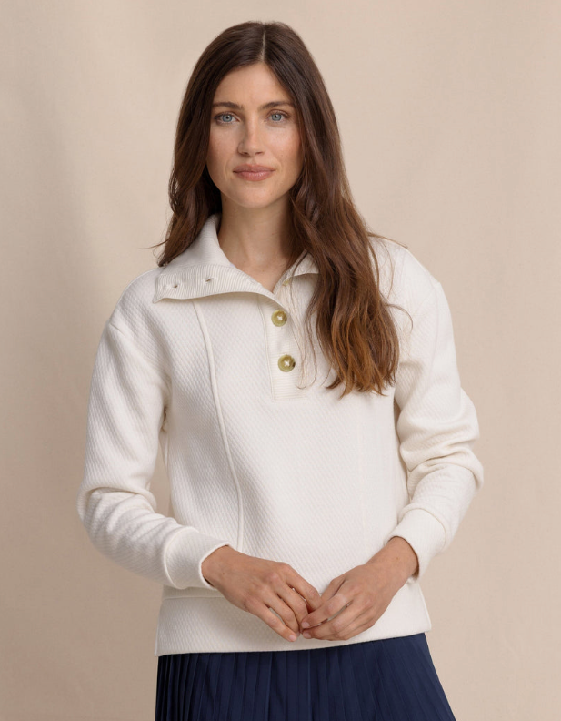 Tonya Button Mock Pullover | Sand White