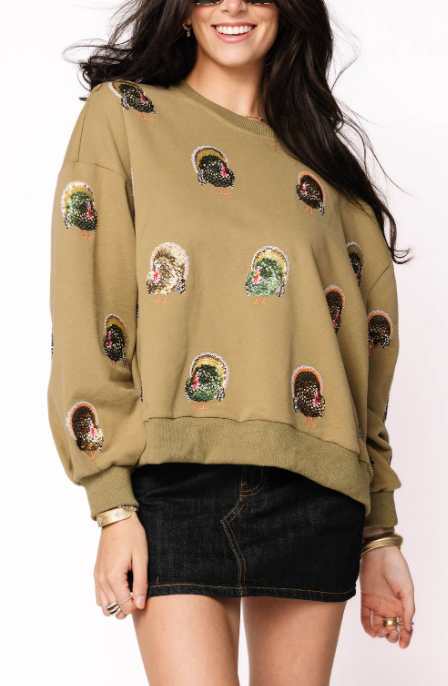Olive Scattered Turkey Sweatshirt
