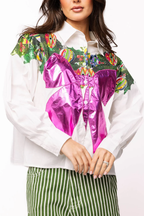 Multi Metallic Wreath Cotton Button Up