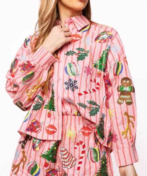10.24 PREORDER :: Light Pink & Red Stripe Icon Button Up