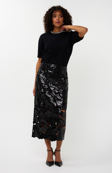Floral Sequin Midi Skirt