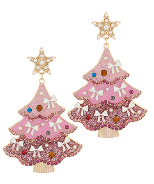 Bow-tiful Pink Tree Earrings