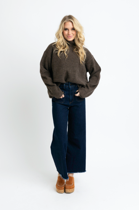 Sarah Solid Turtleneck Sweater | Chocolate