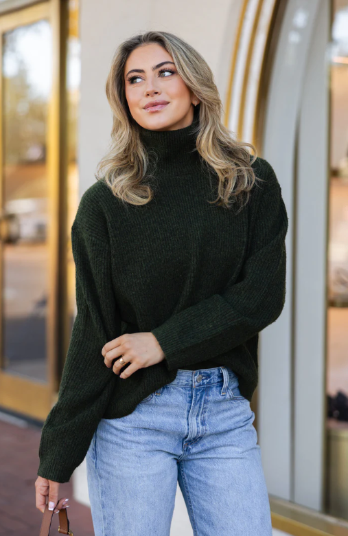 Sarah Solid Turtleneck Sweater | Olive