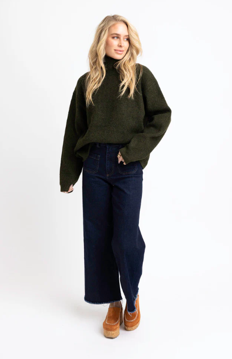 Sarah Solid Turtleneck Sweater | Olive