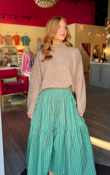 Sarah Solid Turtleneck Sweater | Camel