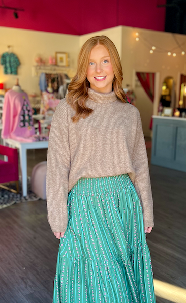 Sarah Solid Turtleneck Sweater | Camel