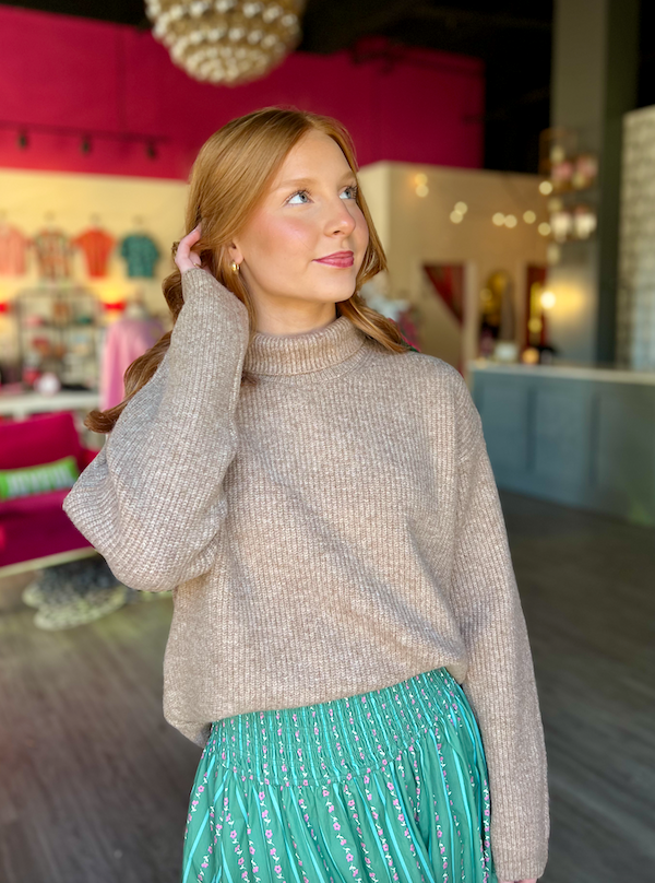 Sarah Solid Turtleneck Sweater | Camel