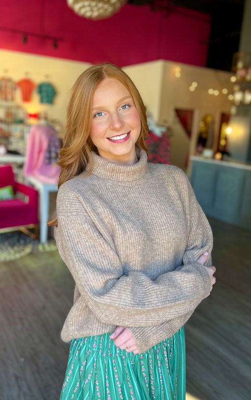 Sarah Solid Turtleneck Sweater | Camel