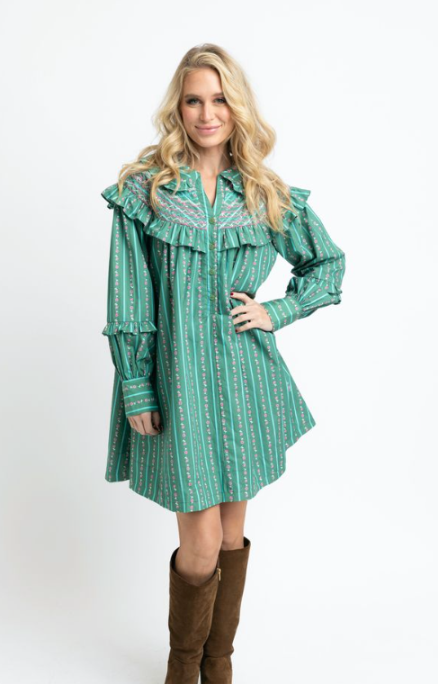 Green Vine Ruffle Dress
