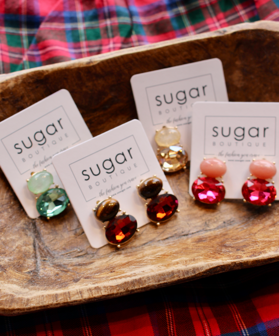 2 Oval Stone Stud Earring