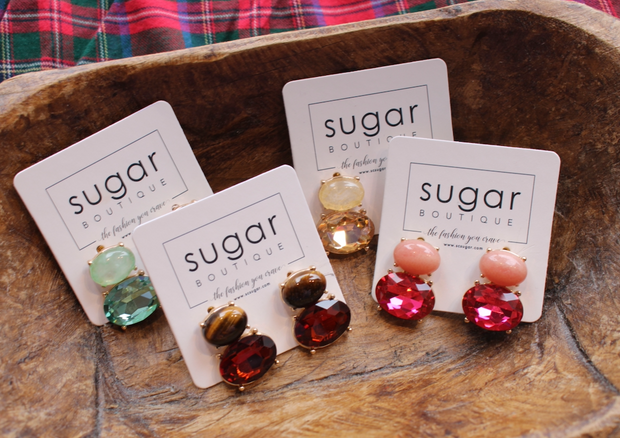 2 Oval Stone Stud Earring