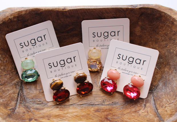 2 Oval Stone Stud Earring