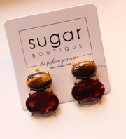 2 Oval Stone Stud Earring