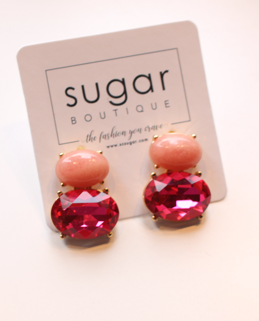 2 Oval Stone Stud Earring