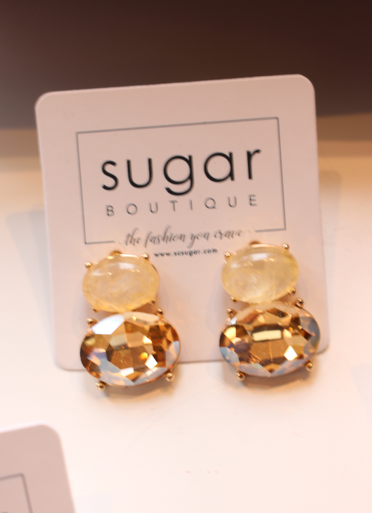 2 Oval Stone Stud Earring