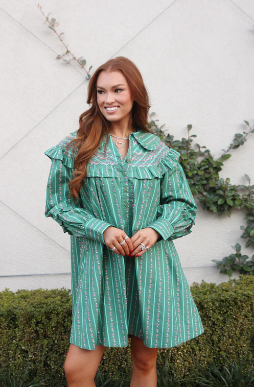 Green Vine Ruffle Dress