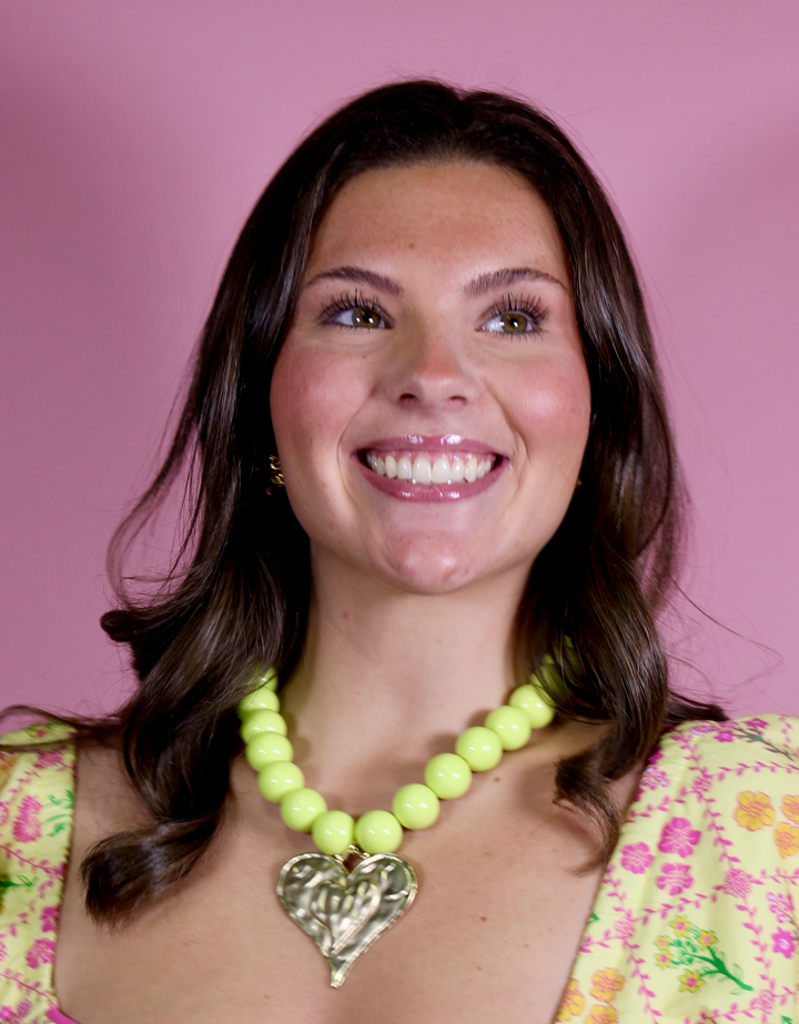 Candy Coated Heart Necklace -  Chartreuse