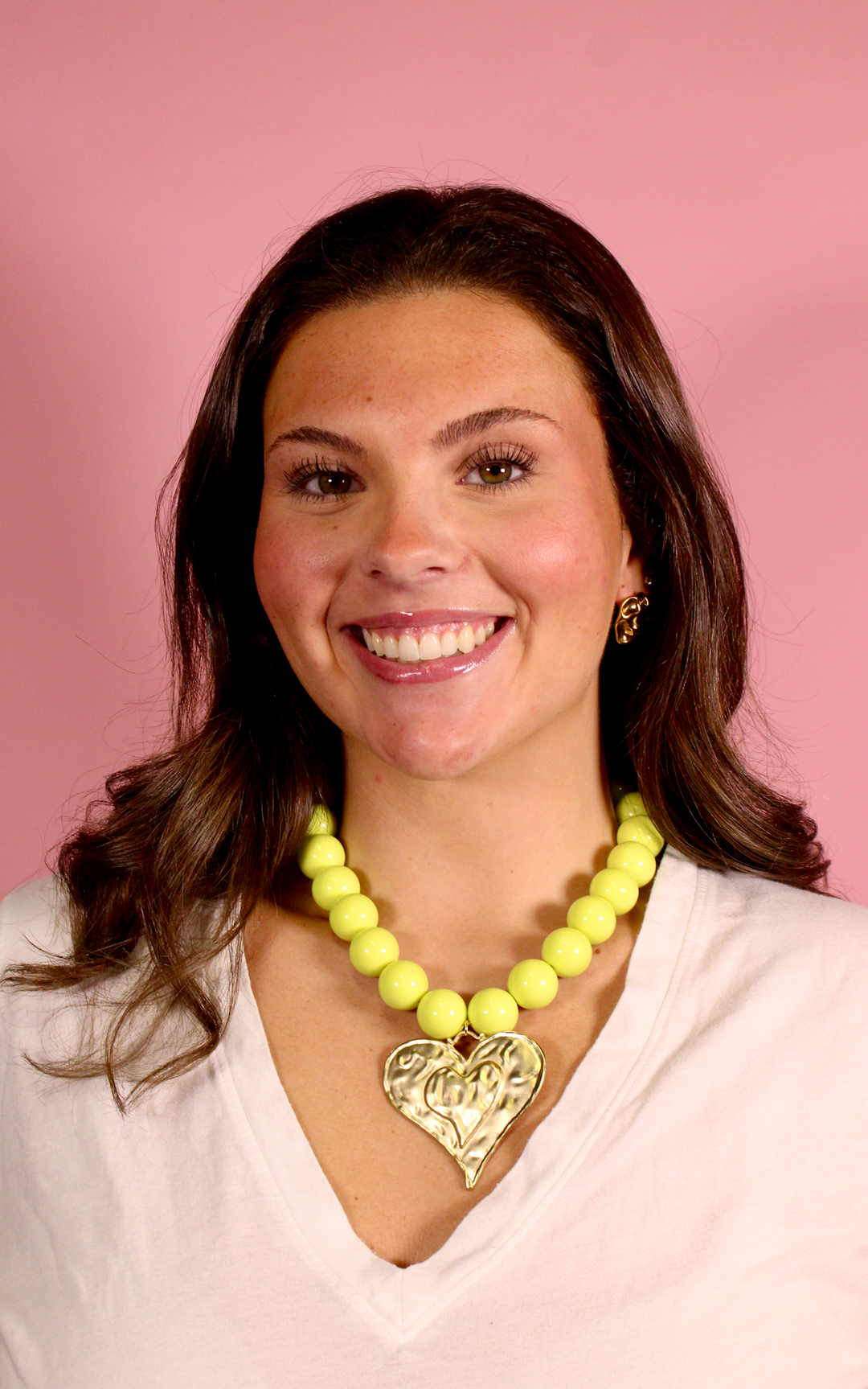 Candy Coated Heart Necklace -  Chartreuse