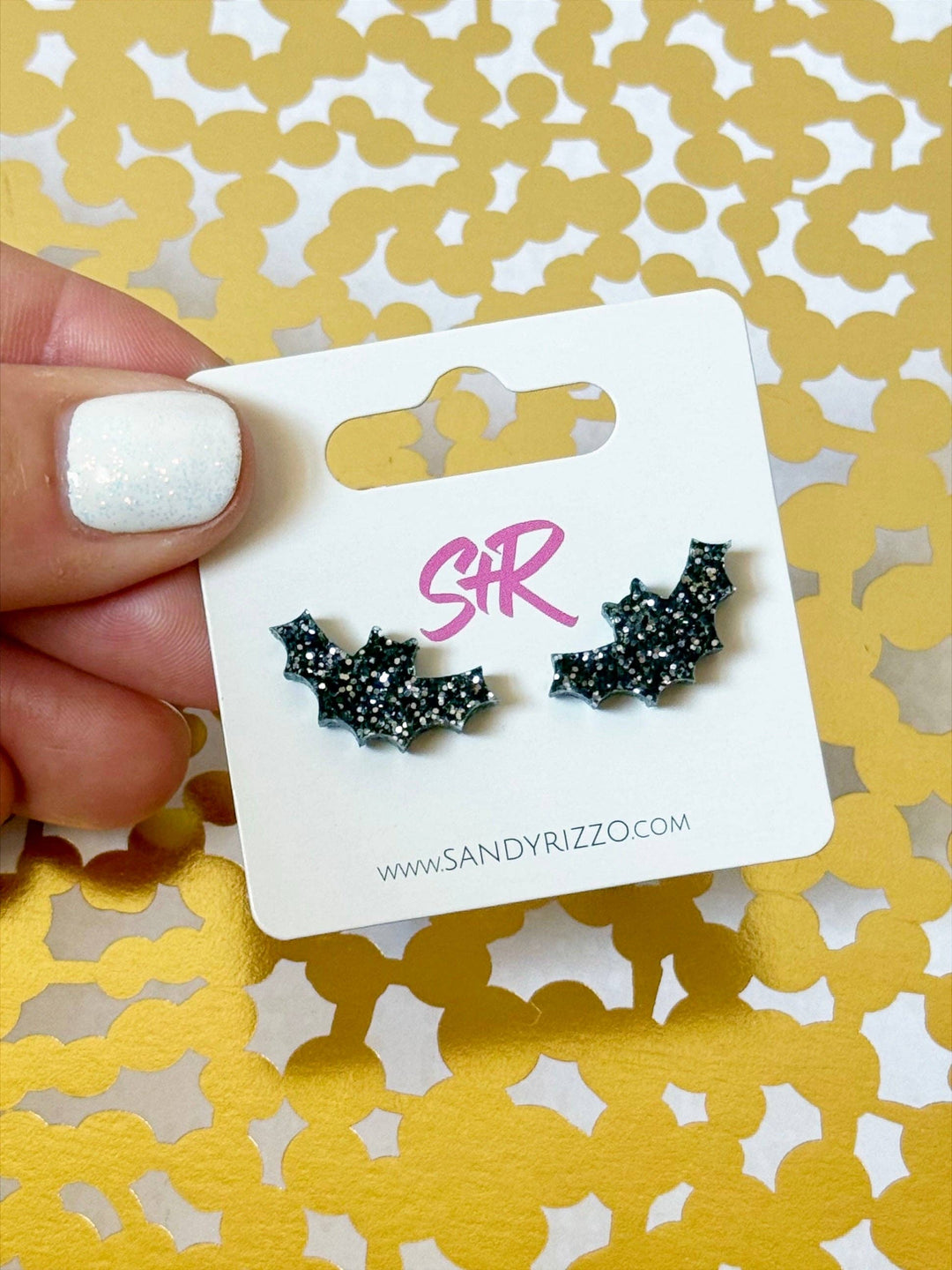 Black Glitter Bat Stud