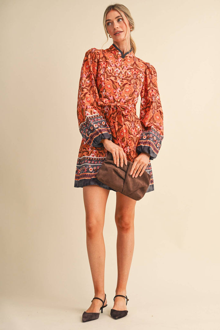 Mandarin Collar Mini Dress