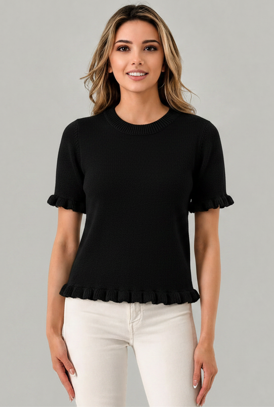 Terrier Knit Ruffle Sleeve Sweater