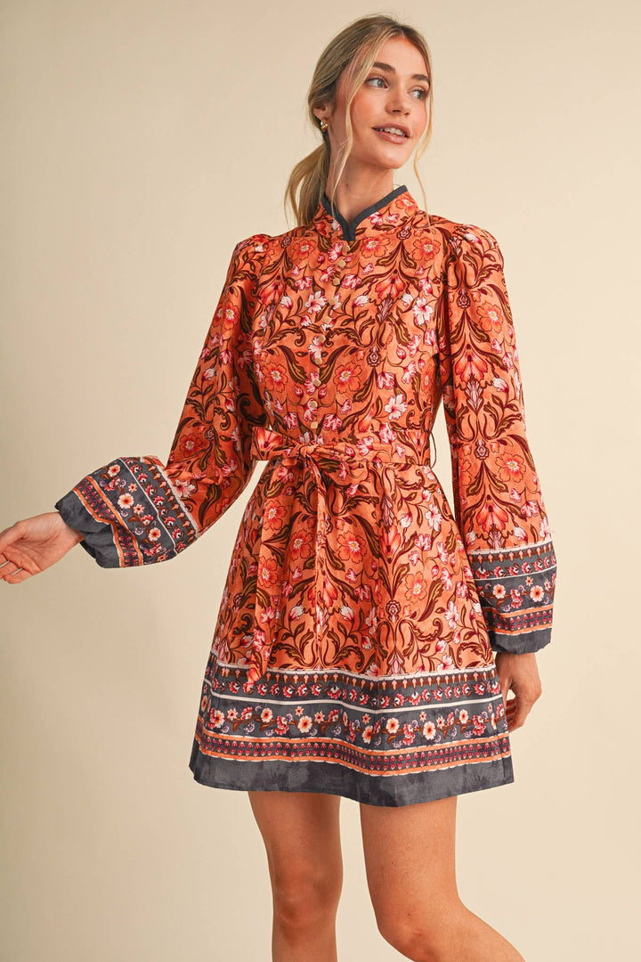 Mandarin Collar Mini Dress