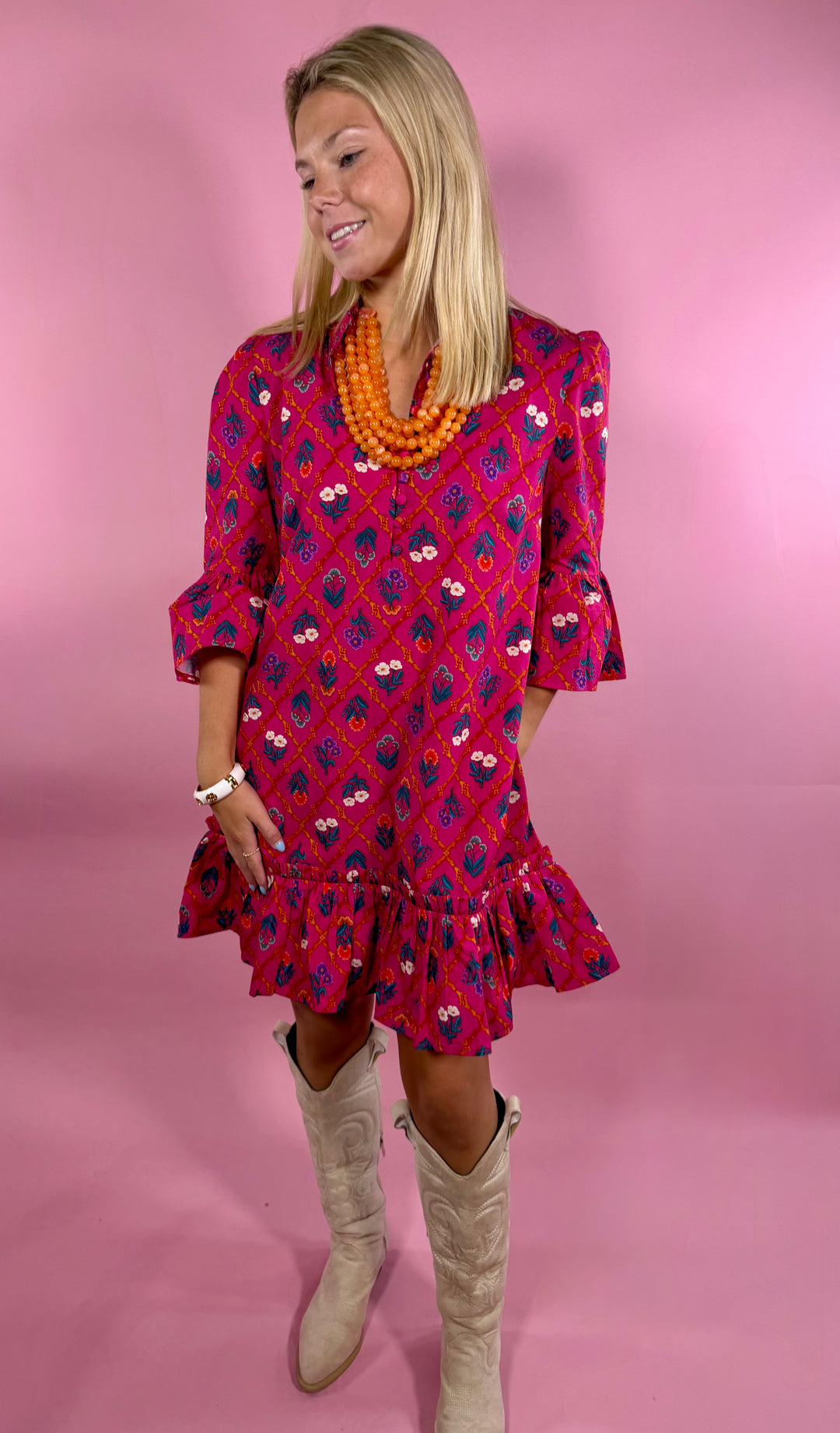 Chelsea Dress | Fuchsia Lattice