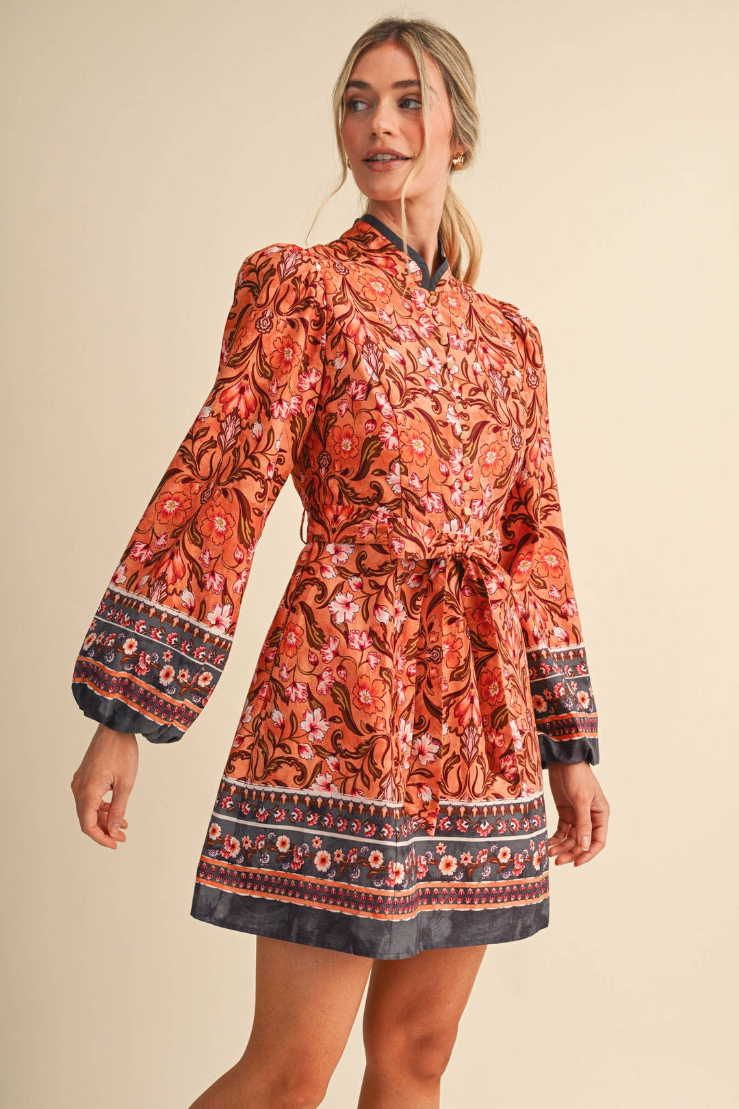 Mandarin Collar Mini Dress