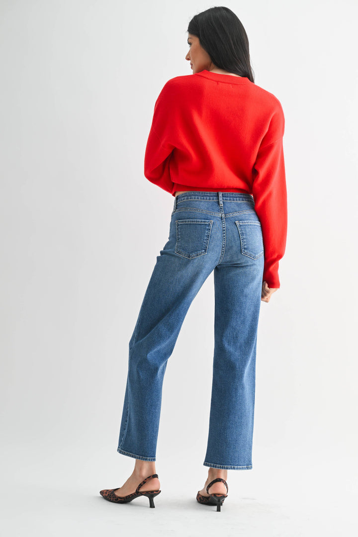 Mid Rise Slim Wide Leg Jean | Medium Wash