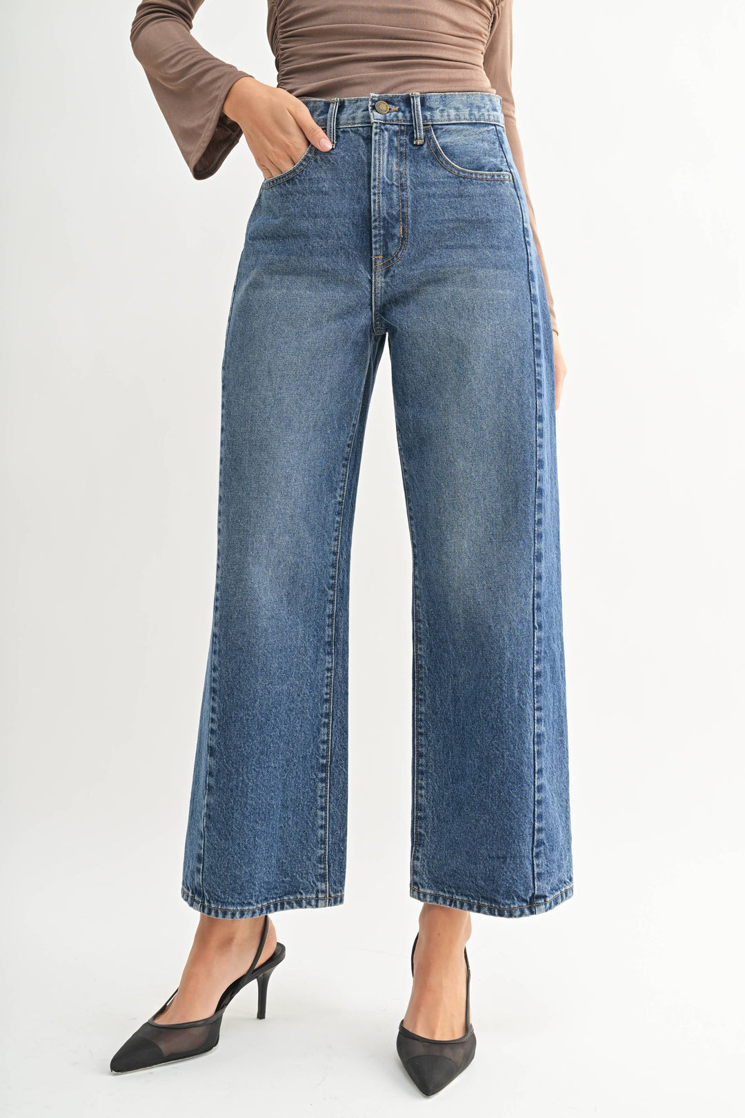 High Rise Twist Seam Barrel Jean | Dark Denim