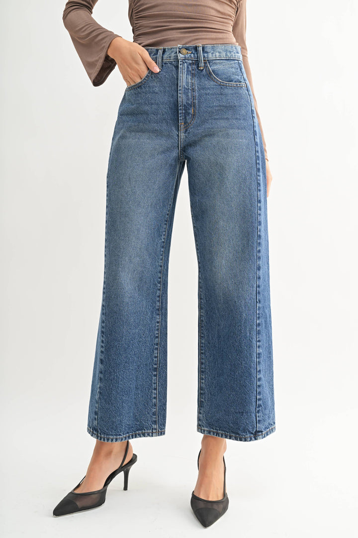 High Rise Twist Seam Barrel Jean | Dark Denim