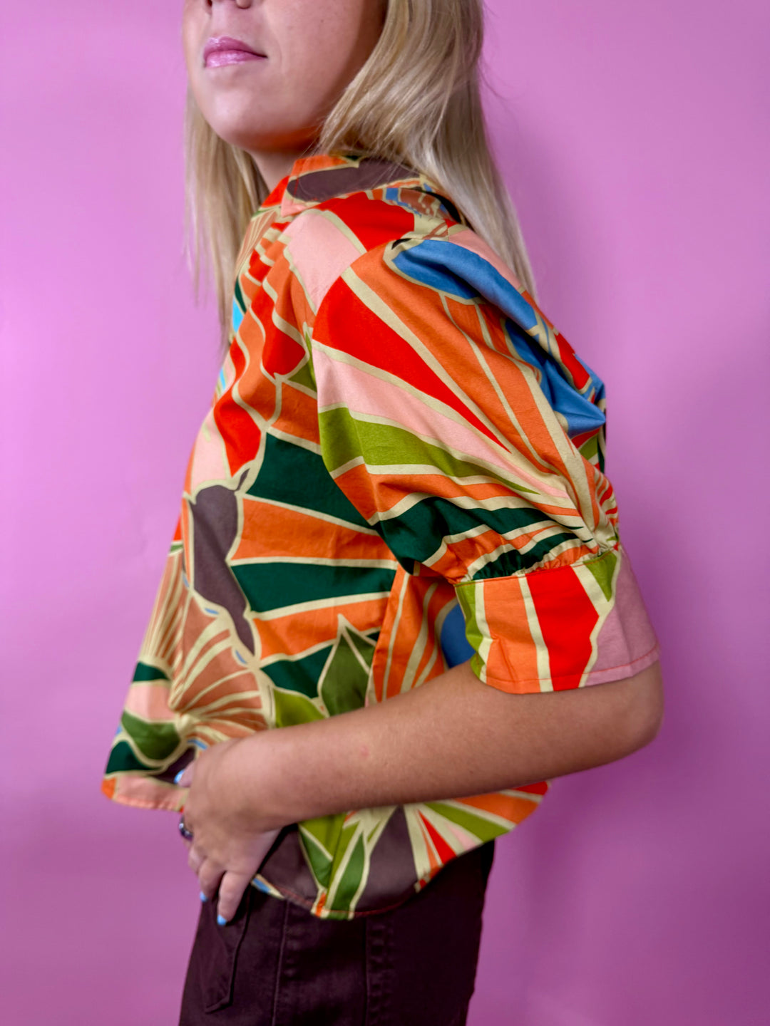 Floral Poplin VNeck Collar Top