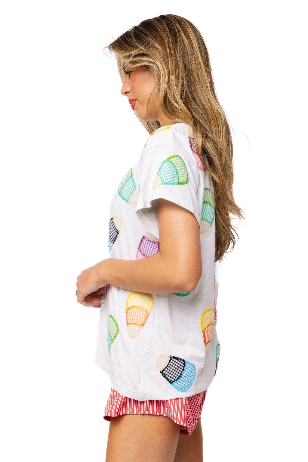 Multi Gingham Candy Corn Tee | Gray