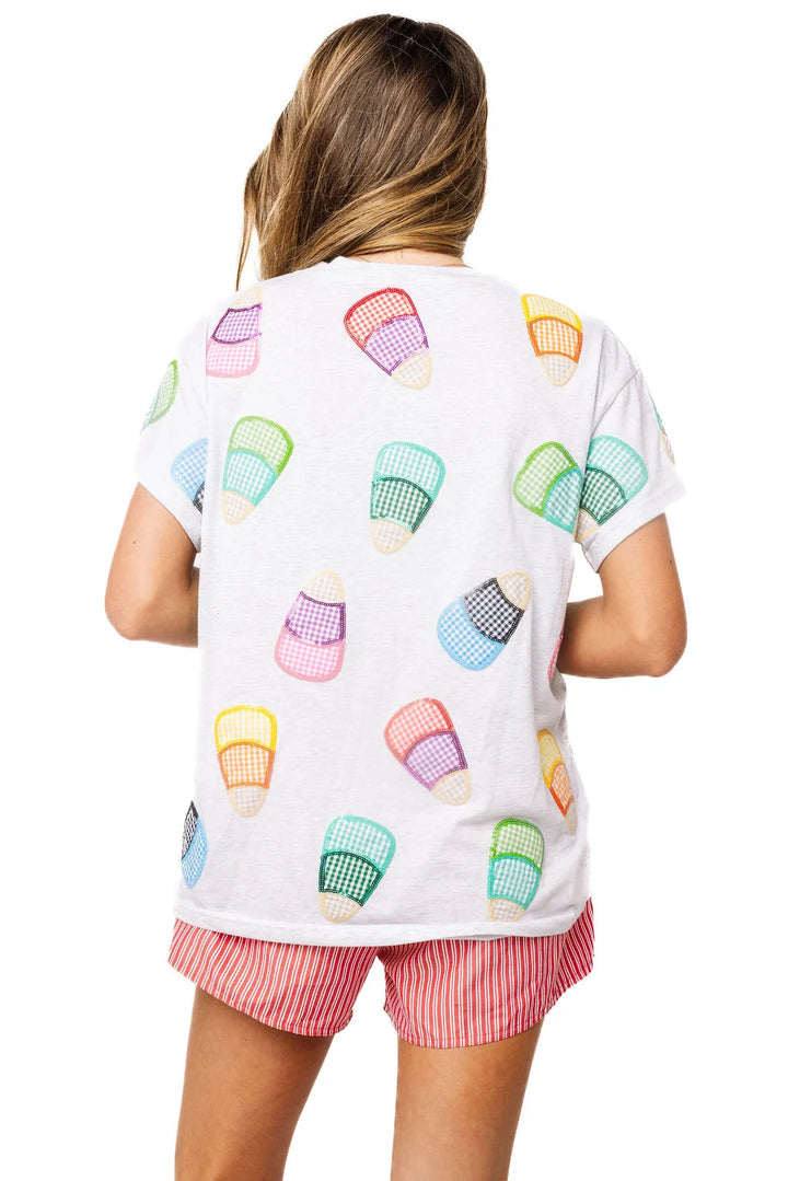Multi Gingham Candy Corn Tee | Gray